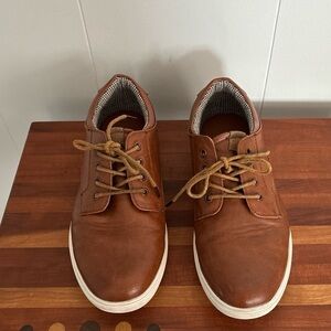 ASHEFORD HAYES SIZE 7 MEN/WOMEN 8.5 LACE UP MAN MADE MATERIALS CUSHONED COGNAC
